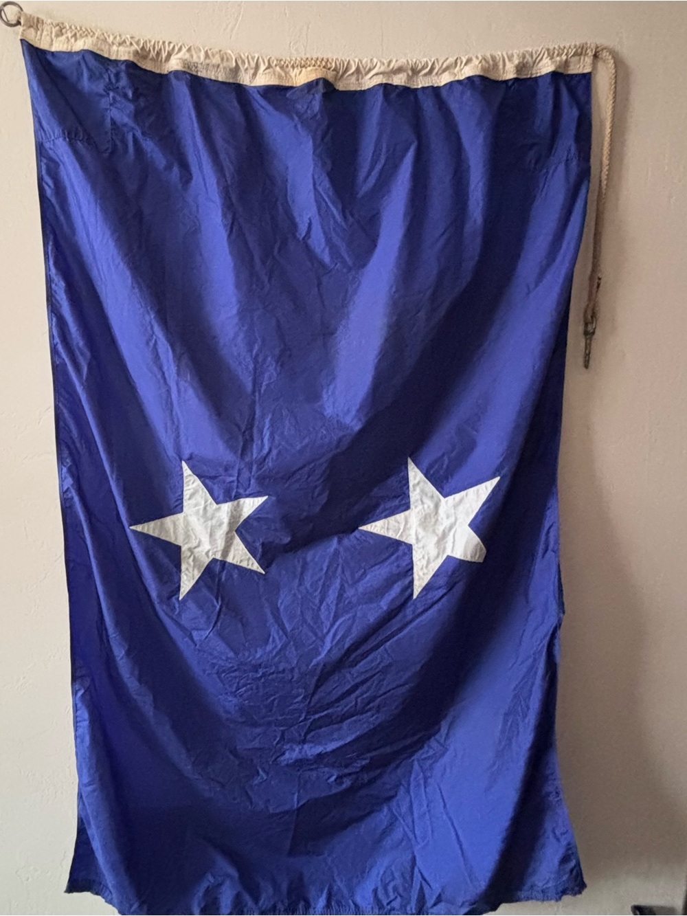 Vintage US Navy Rear Admiral 2-Star Flag Blue Nylon/Wool Seaman Rope L58”xW42.5”